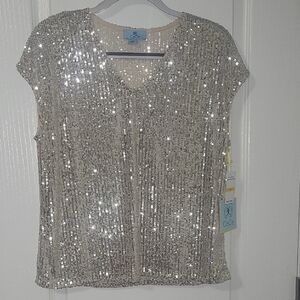 NWT CeCe Sparkly Silver Sequin Blouse
